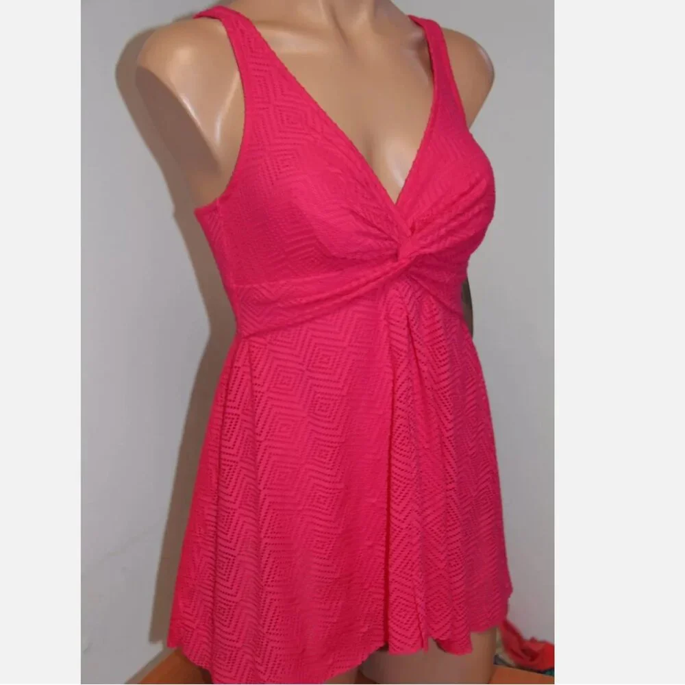 New Swim Solutions Swimsuit 1 one piece Crochet Flyaway dress Fuschia - Picture 3 of 4